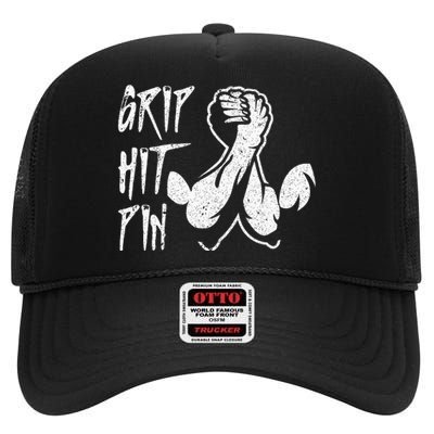 Vintage Grip Hit Pin Arm Wrestling Arm Wrestler High Crown Mesh Back Trucker Hat