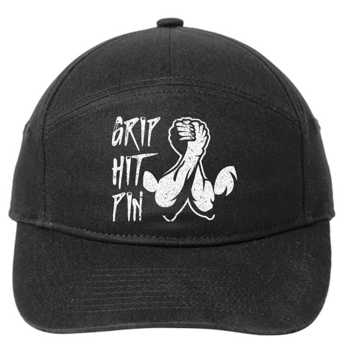 Vintage Grip Hit Pin Arm Wrestling Arm Wrestler 7-Panel Snapback Hat