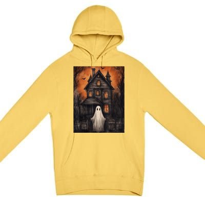 Vintage Ghost Haunted House Halloween Spooky Premium Pullover Hoodie