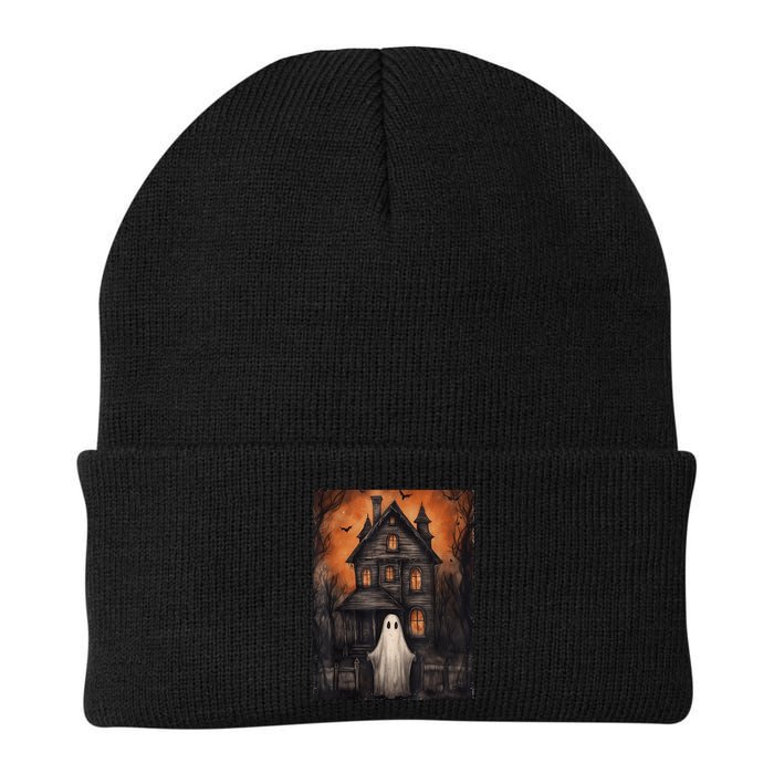 Vintage Ghost Haunted House Halloween Spooky Beanie
