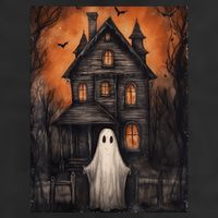 Vintage Ghost Haunted House Halloween Spooky Beanie