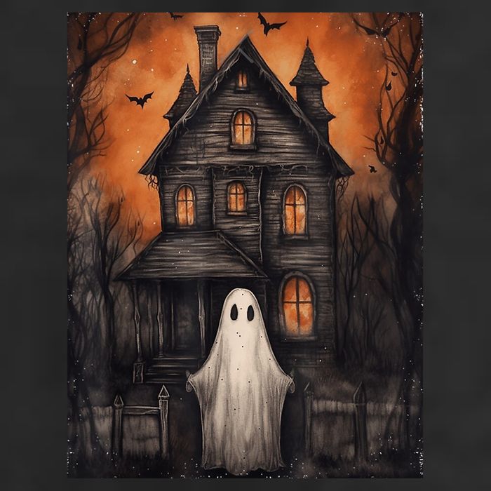 Vintage Ghost Haunted House Halloween Spooky Beanie