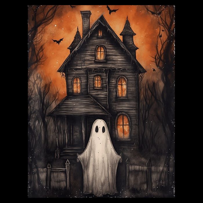 Vintage Ghost Haunted House Halloween Spooky Bag