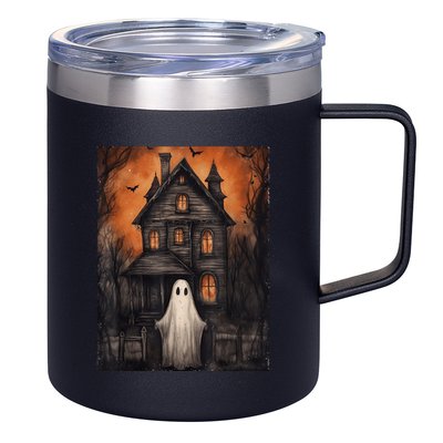 Vintage Ghost Haunted House Halloween Spooky 12oz Stainless Steel Coffee Mug