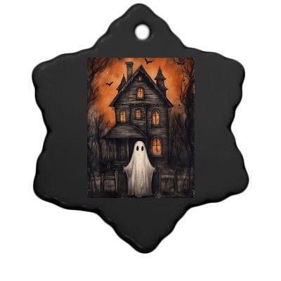 Vintage Ghost Haunted House Halloween Spooky Ceramic Star Ornament