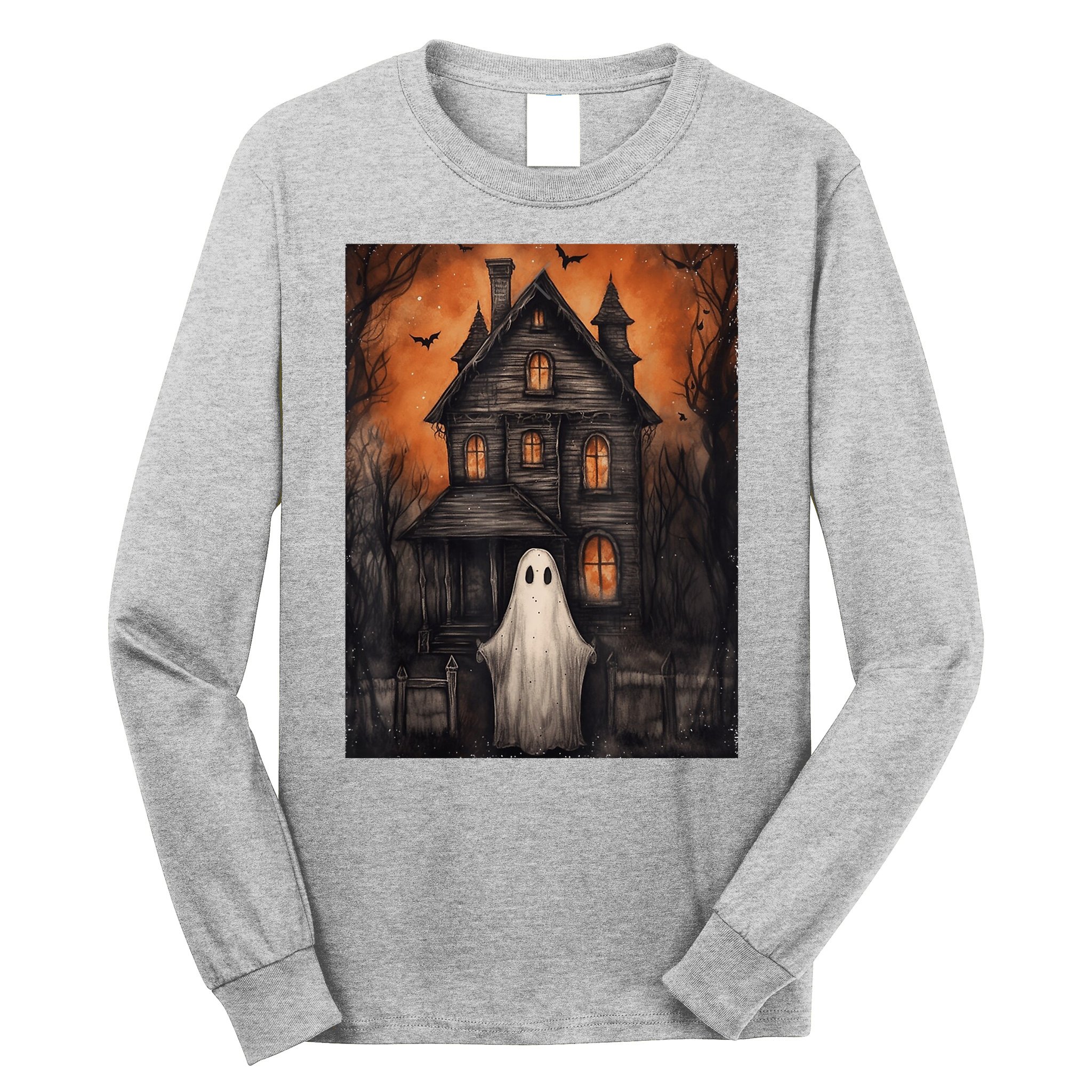 Vintage Ghost Haunted House Halloween Spooky Long Sleeve Shirt