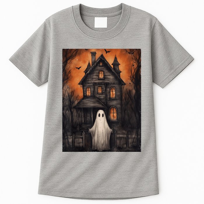 Vintage Ghost Haunted House Halloween Spooky Tall T-Shirt