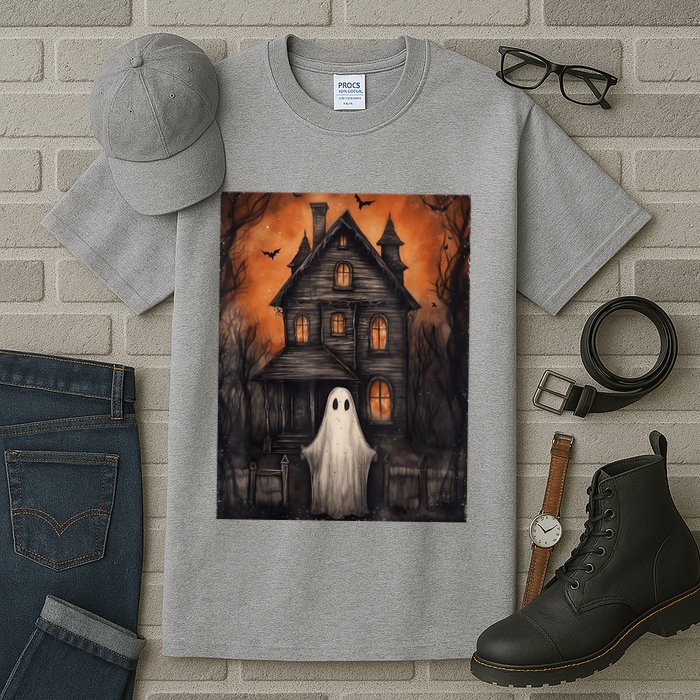Vintage Ghost Haunted House Halloween Spooky Tall T-Shirt
