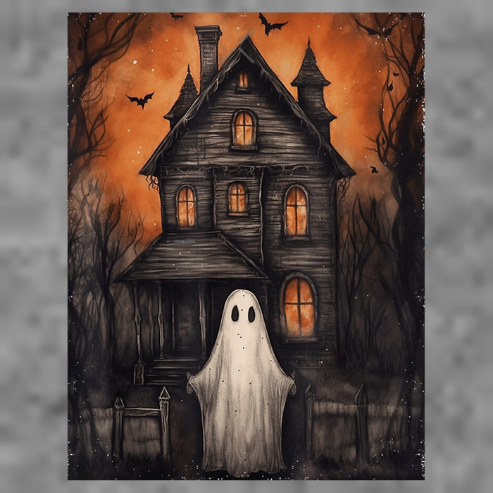 Vintage Ghost Haunted House Halloween Spooky Tall T-Shirt
