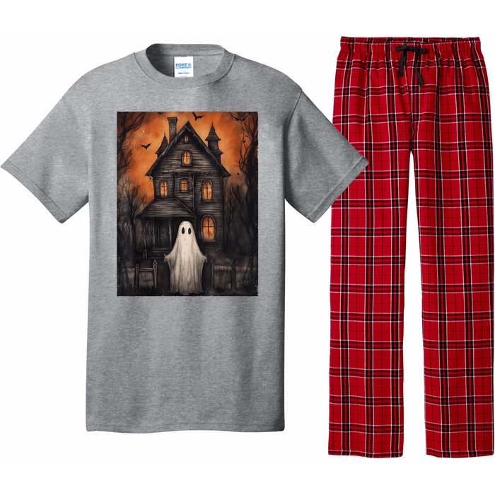 Vintage Ghost Haunted House Halloween Spooky Pajama Set