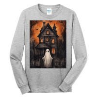 Vintage Ghost Haunted House Halloween Spooky Tall Long Sleeve T-Shirt