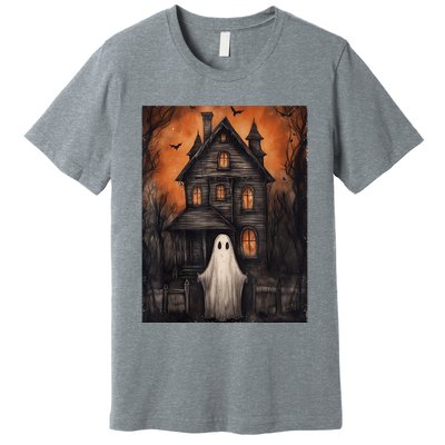 Vintage Ghost Haunted House Halloween Spooky Premium T-Shirt