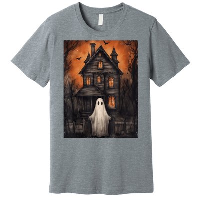 Vintage Ghost Haunted House Halloween Spooky Premium T-Shirt