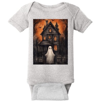 Vintage Ghost Haunted House Halloween Spooky Baby Bodysuit