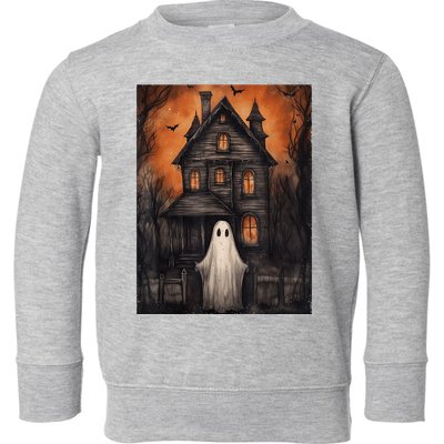 Vintage Ghost Haunted House Halloween Spooky Toddler Sweatshirt