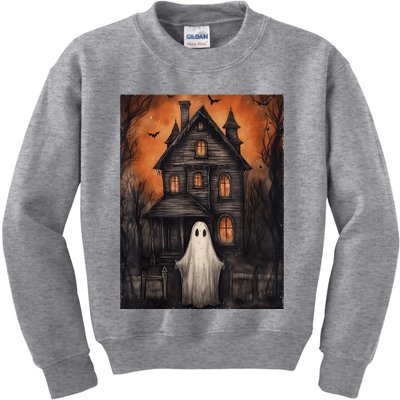 Vintage Ghost Haunted House Halloween Spooky Kids Sweatshirt