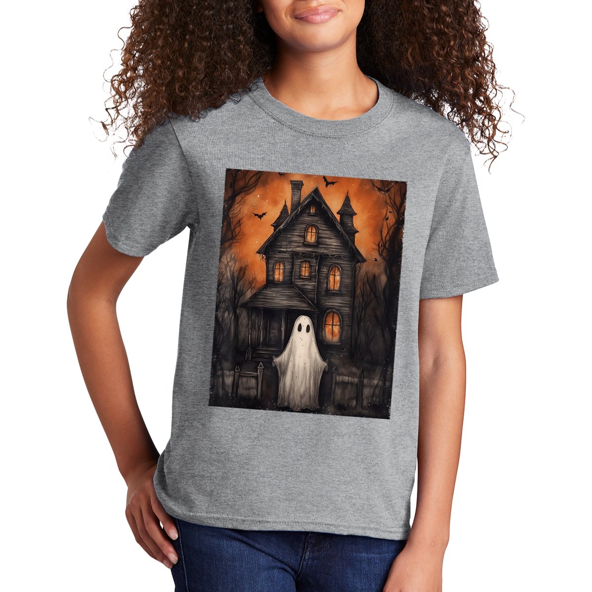 Vintage Ghost Haunted House Halloween Spooky Kids T-Shirt