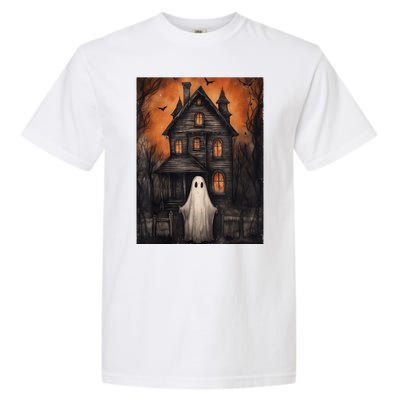 Vintage Ghost Haunted House Halloween Spooky Garment-Dyed Heavyweight T-Shirt