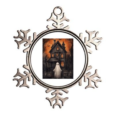 Vintage Ghost Haunted House Halloween Spooky Metallic Star Ornament