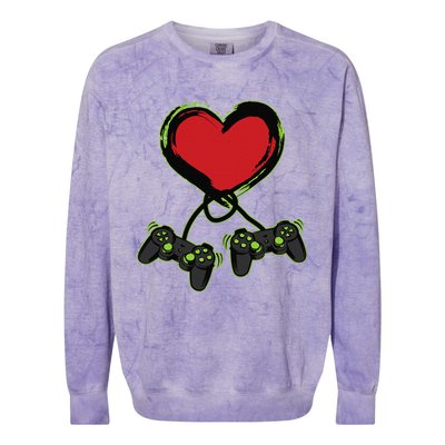 Video Gamer Heart Controller Valentine's Days Colorblast Crewneck Sweatshirt