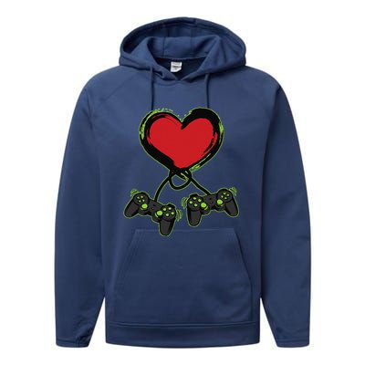 Video Gamer Heart Controller Valentine's Days Performance Fleece Hoodie