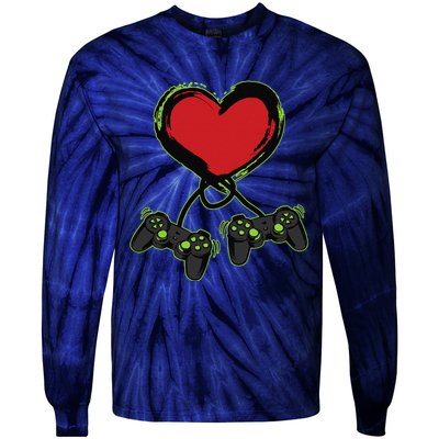 Video Gamer Heart Controller Valentine's Days Tie-Dye Long Sleeve Shirt