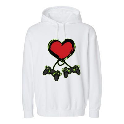 Video Gamer Heart Controller Valentine's Days Garment-Dyed Fleece Hoodie