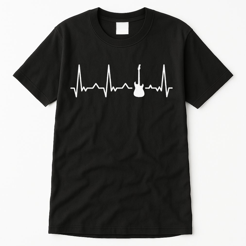 Vintage Guitar Heartbeat Guitarist Lover Instrument Tall T-Shirt