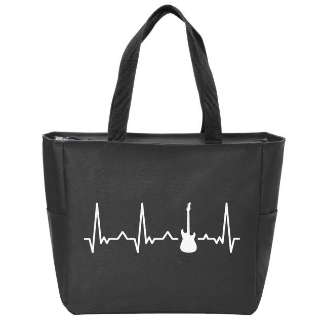 Vintage Guitar Heartbeat Guitarist Lover Instrument Zip Tote Bag