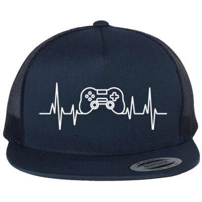 Video Game Heartbeat Gamer Funny Gift Gaming Controller Funny Gift Flat Bill Trucker Hat