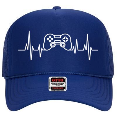 Video Game Heartbeat Gamer Funny Gift Gaming Controller Funny Gift High Crown Mesh Back Trucker Hat