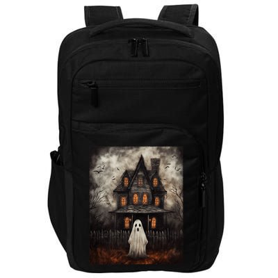 Vintage Ghost Haunted House Midnight Halloween Ghost Spooky Impact Tech Backpack