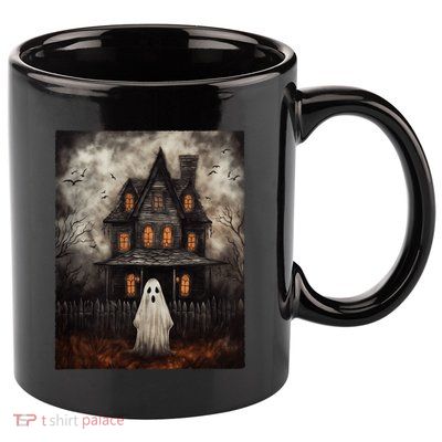 Vintage Ghost Haunted House Midnight Halloween Ghost Spooky 11oz C Handle Ceramic Mug