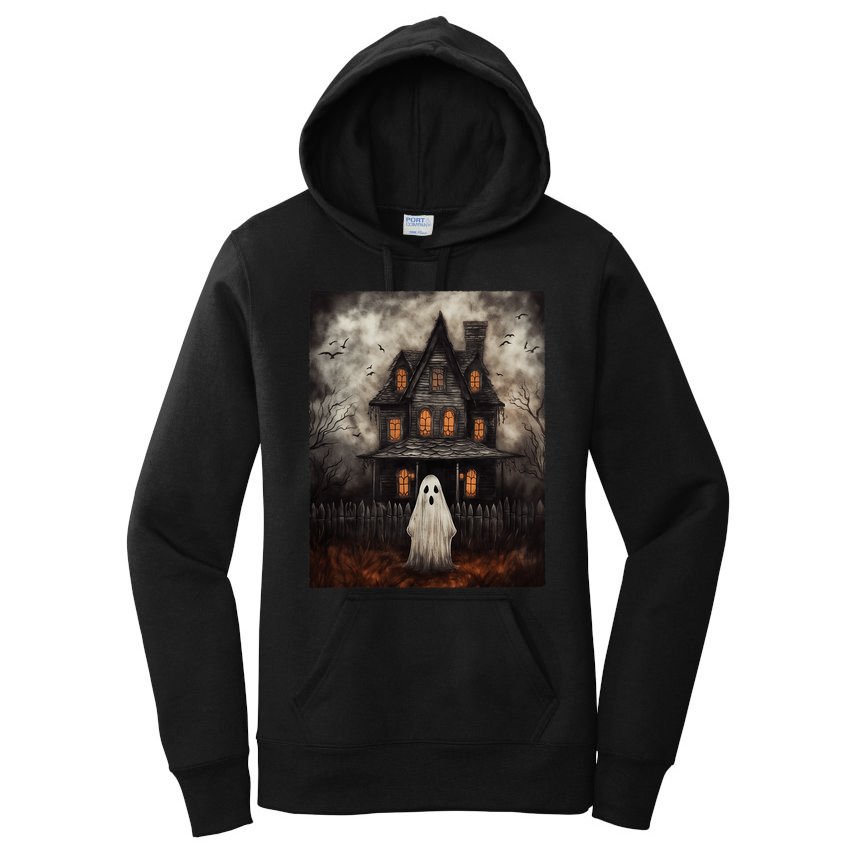 Vintage Ghost Haunted House Midnight Halloween Ghost Spooky Women's Pullover Hoodie