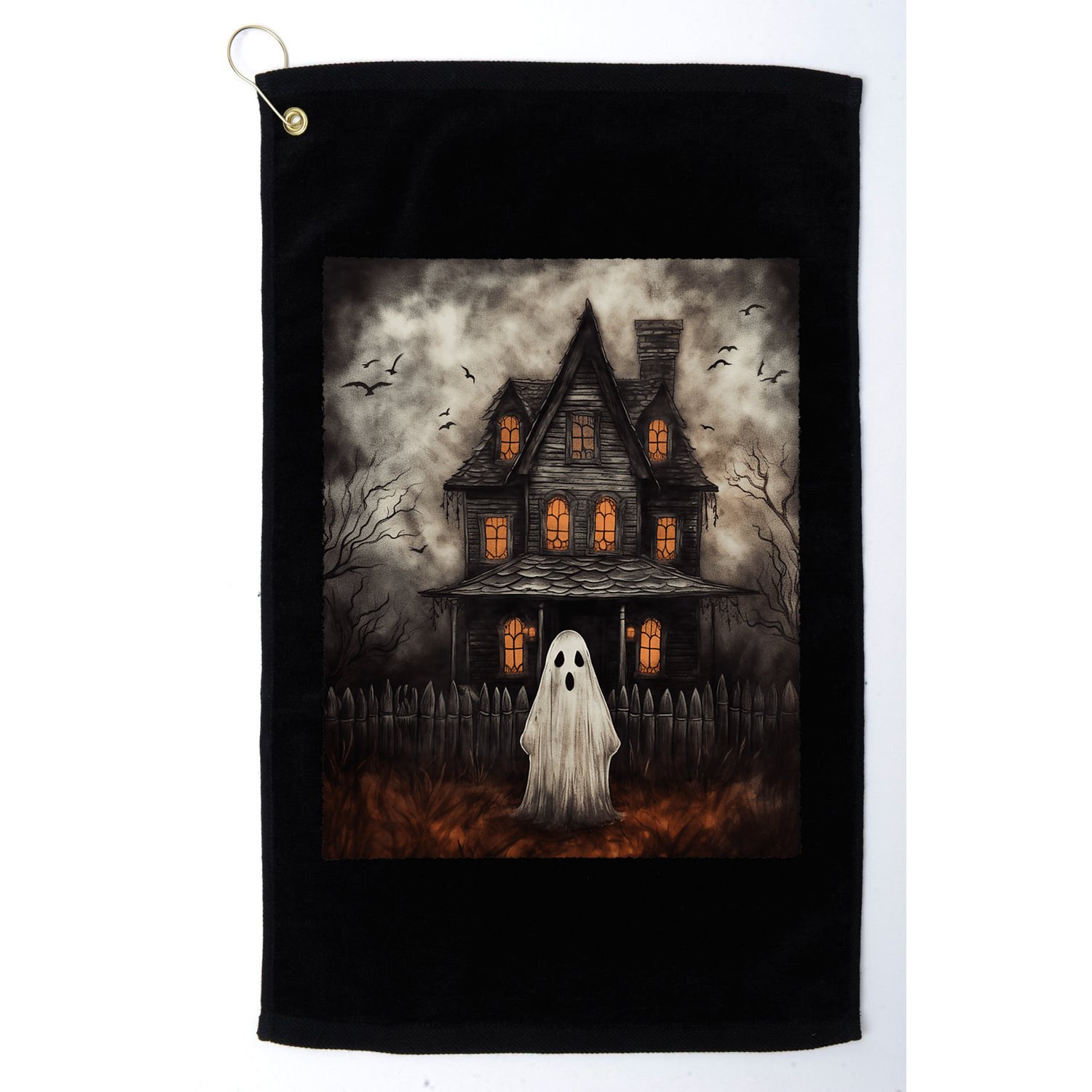 Vintage Ghost Haunted House Midnight Halloween Ghost Spooky Golf Towel