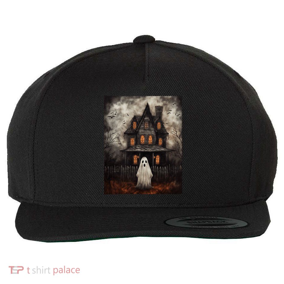 Vintage Ghost Haunted House Midnight Halloween Ghost Spooky Wool Snapback Cap