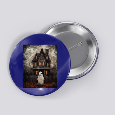 Vintage Ghost Haunted House Midnight Halloween Ghost Spooky Button