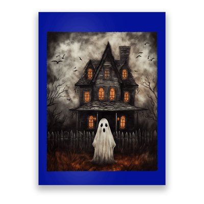 Vintage Ghost Haunted House Midnight Halloween Ghost Spooky Poster