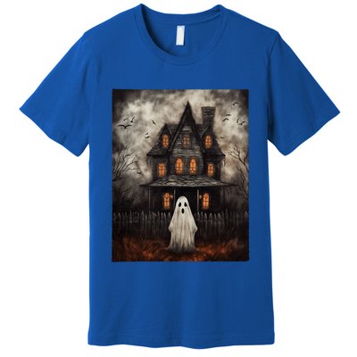 Vintage Ghost Haunted House Midnight Halloween Ghost Spooky Premium T-Shirt