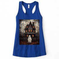 Vintage Ghost Haunted House Midnight Halloween Ghost Spooky Womens Tank Top