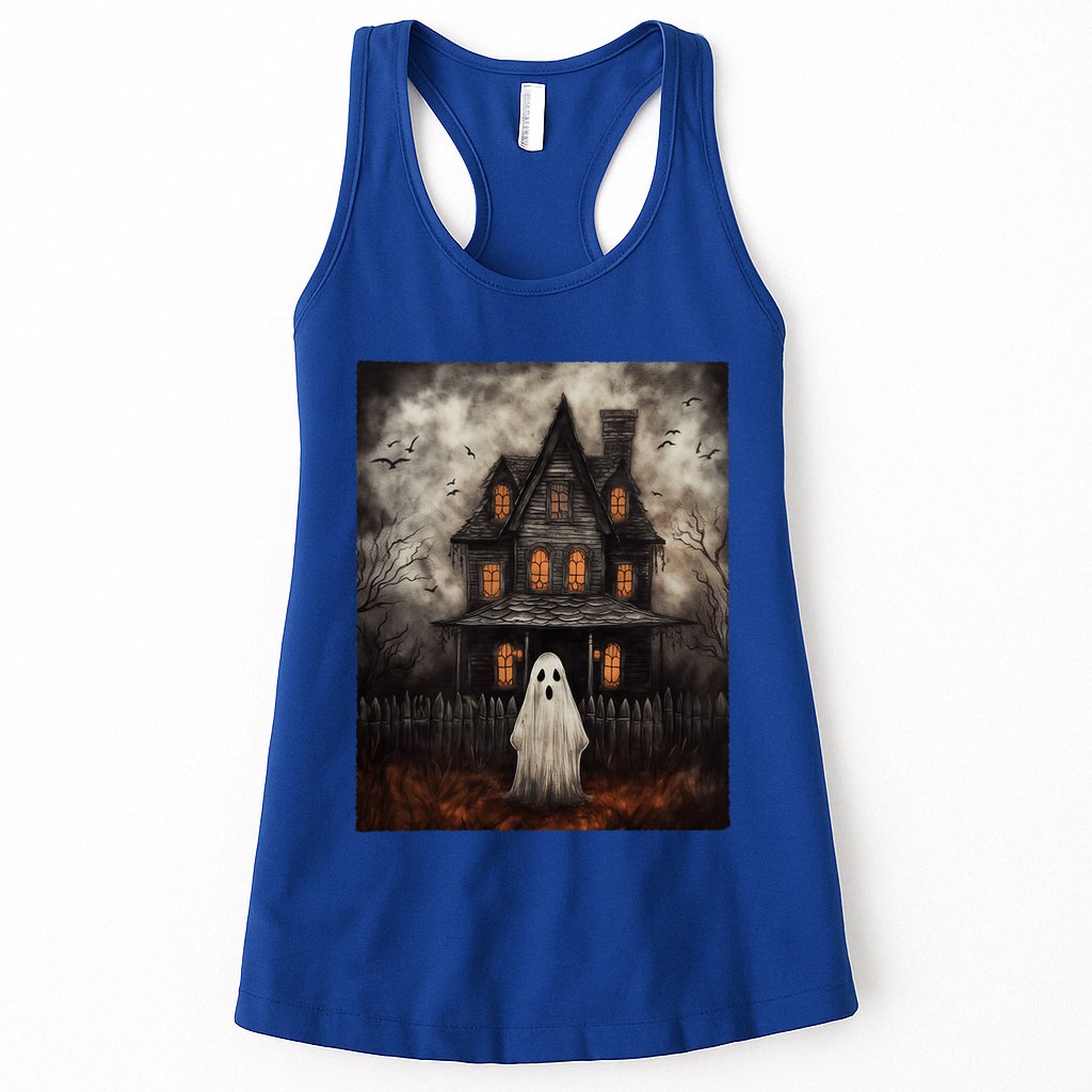 Vintage Ghost Haunted House Midnight Halloween Ghost Spooky Womens Tank Top