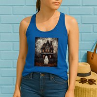 Vintage Ghost Haunted House Midnight Halloween Ghost Spooky Womens Tank Top