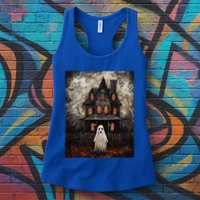 Vintage Ghost Haunted House Midnight Halloween Ghost Spooky Womens Tank Top