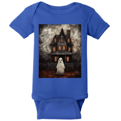 Vintage Ghost Haunted House Midnight Halloween Ghost Spooky Baby Bodysuit