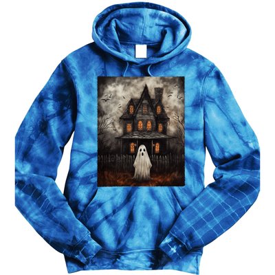Vintage Ghost Haunted House Midnight Halloween Ghost Spooky Tie Dye Hoodie