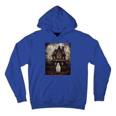 Vintage Ghost Haunted House Midnight Halloween Ghost Spooky Tall Hoodie