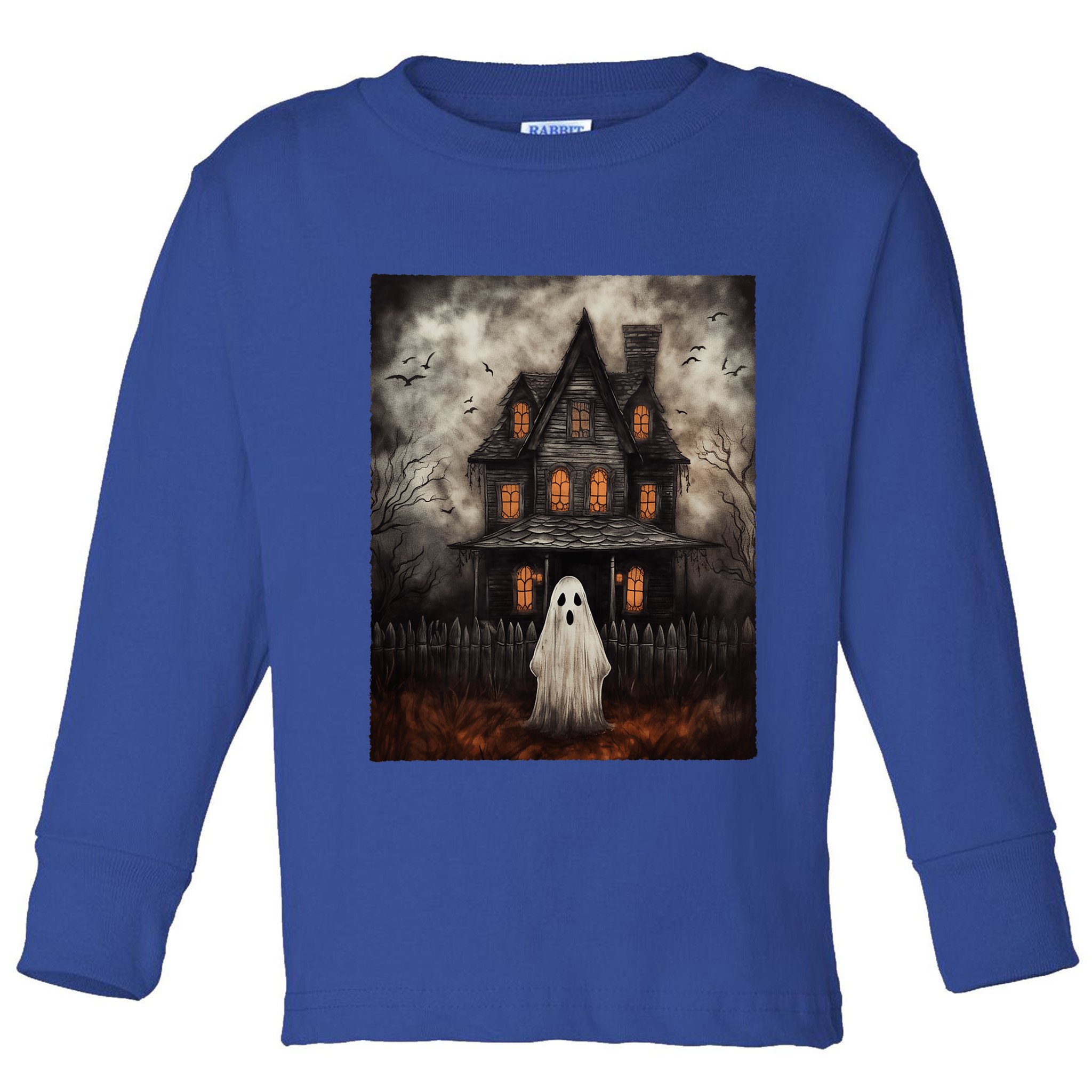 Vintage Ghost Haunted House Midnight Halloween Ghost Spooky Toddler Long Sleeve Shirt
