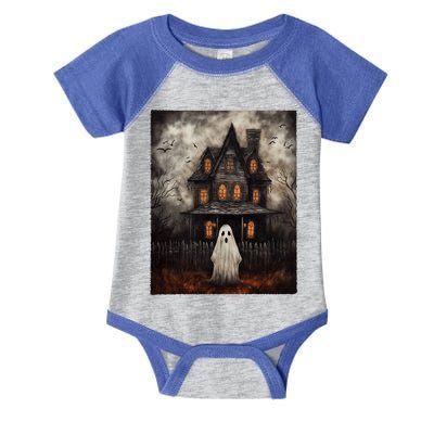 Vintage Ghost Haunted House Midnight Halloween Ghost Spooky Infant Baby Jersey Bodysuit