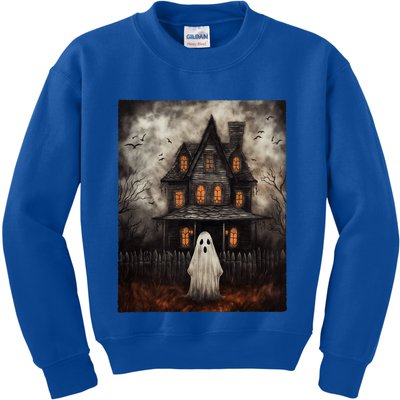Vintage Ghost Haunted House Midnight Halloween Ghost Spooky Kids Sweatshirt