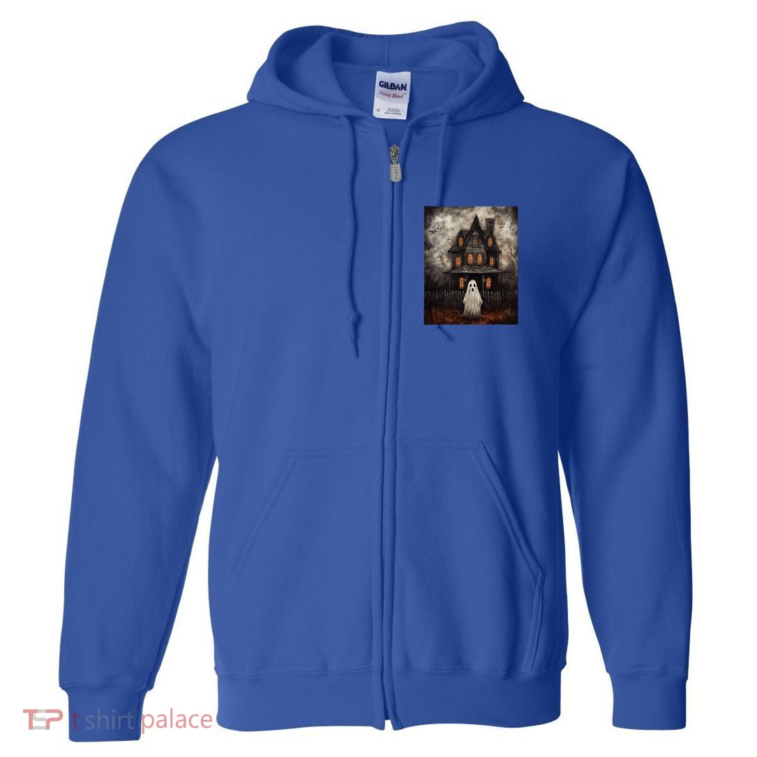 Vintage Ghost Haunted House Midnight Halloween Ghost Spooky Full Zip Hoodie
